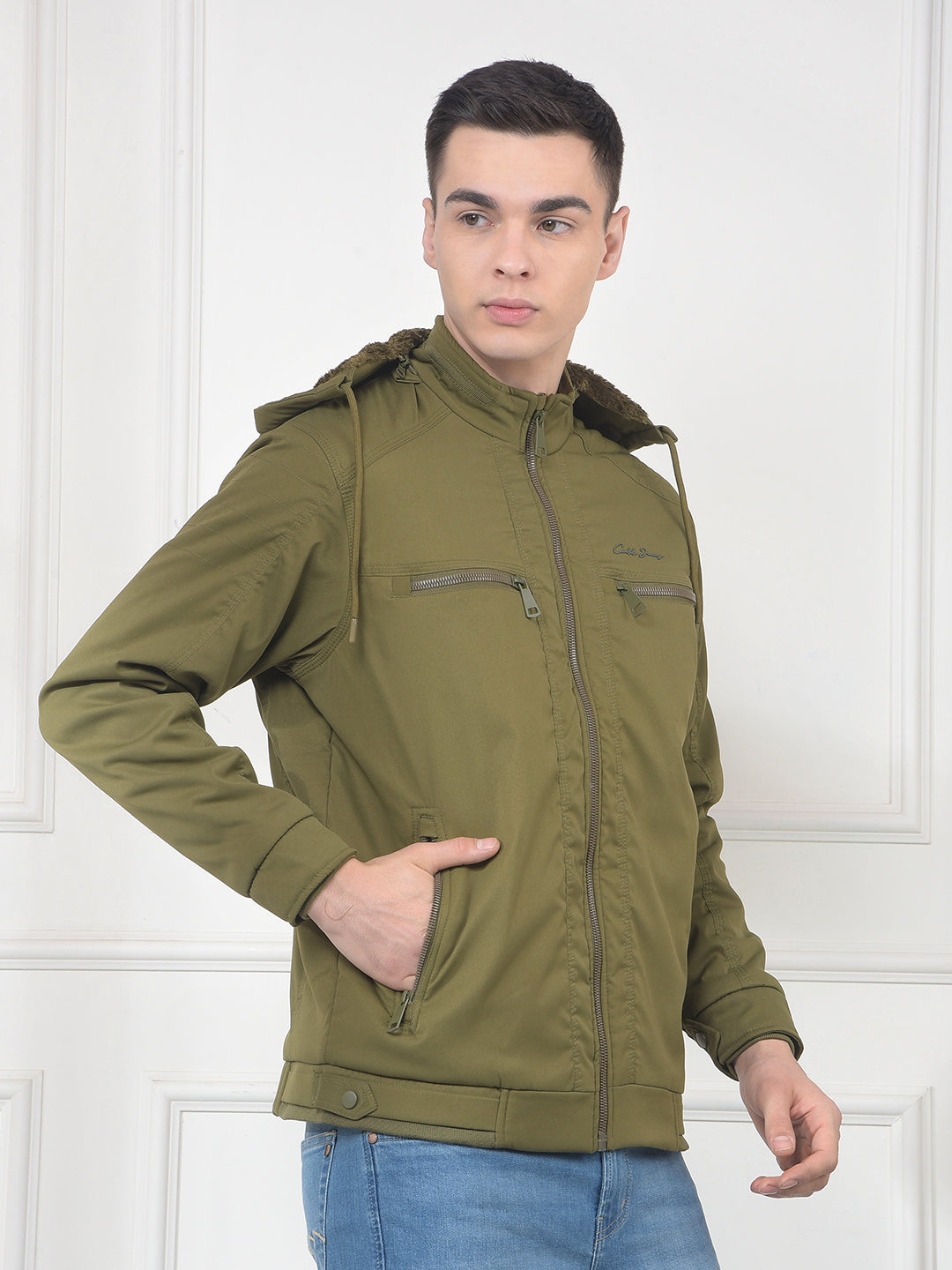 cobb solid olive hooded jacket