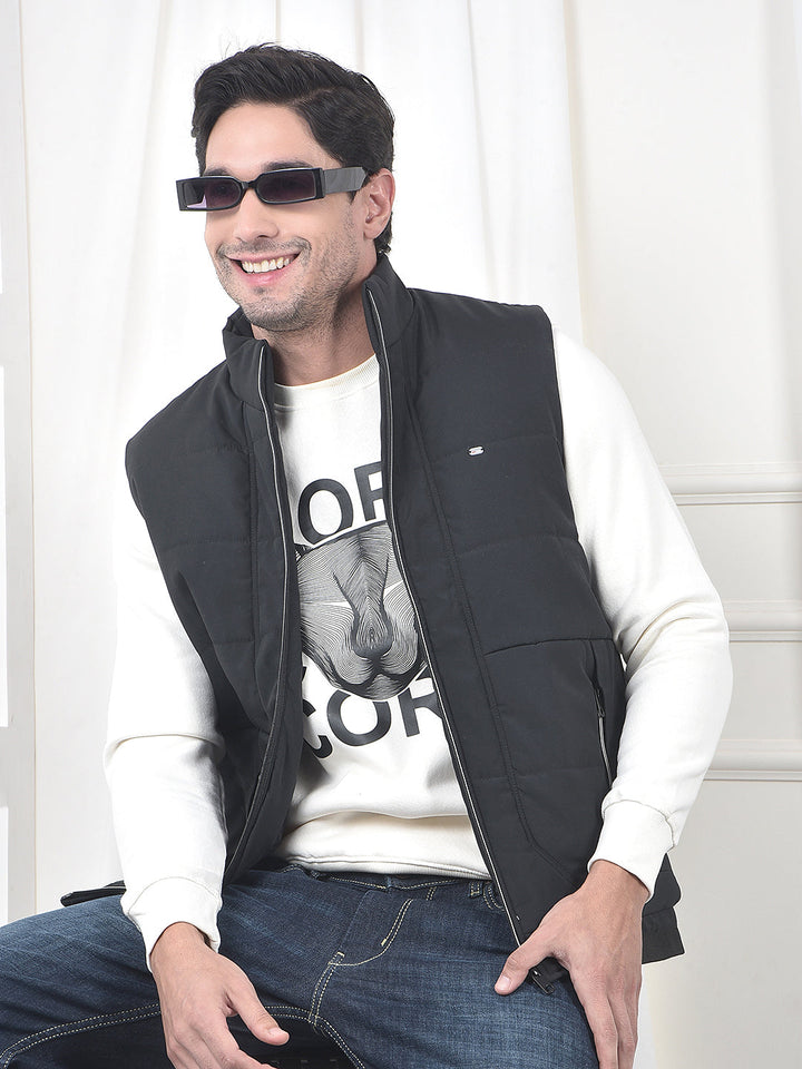 cobb solid black sleeveless zipper jacket