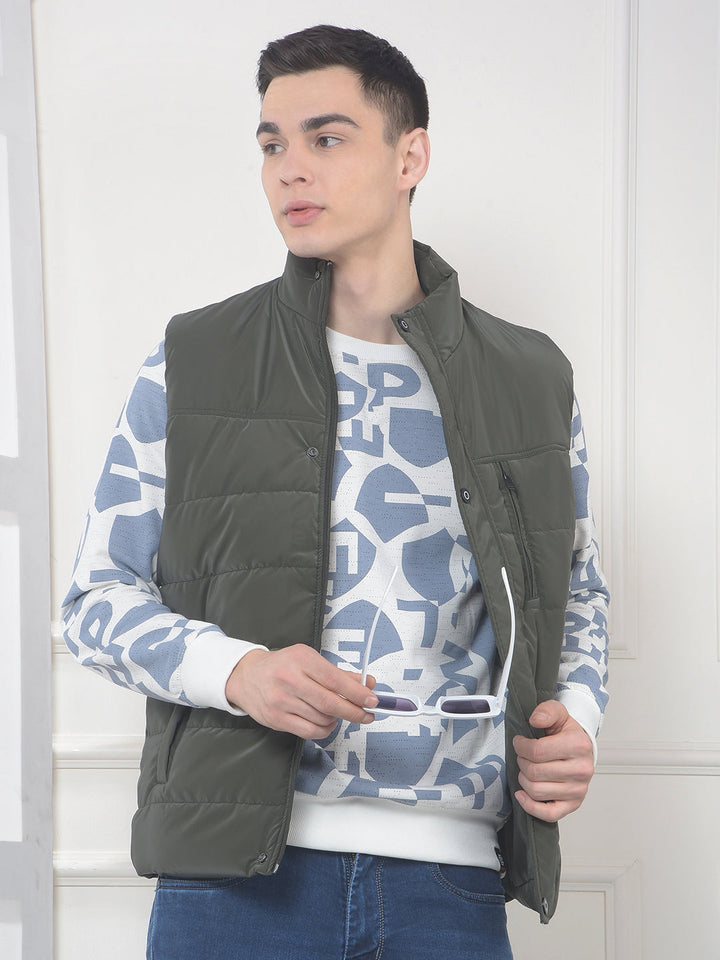 cobb solid olive sleeveless zipper jacket