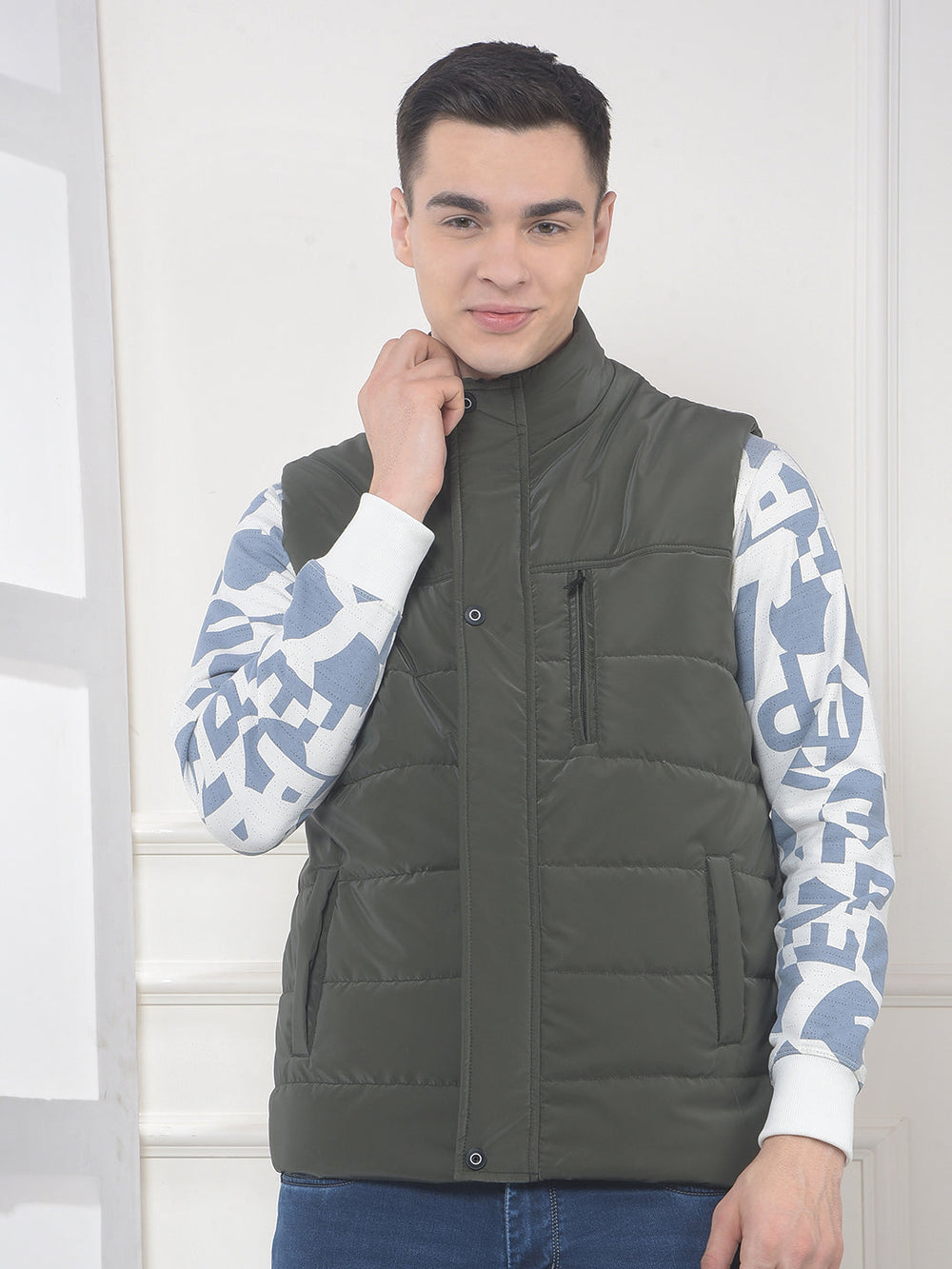 cobb solid olive sleeveless zipper jacket