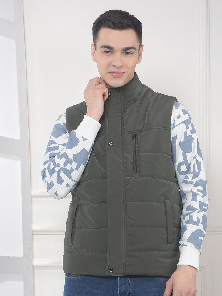 cobb solid olive sleeveless zipper jacket