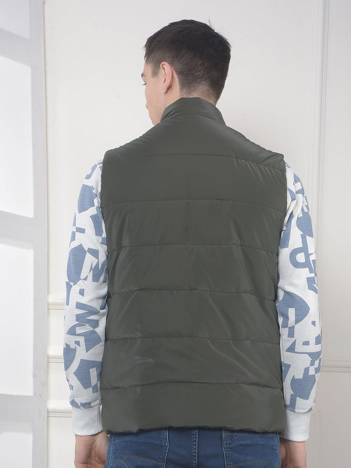 cobb solid olive sleeveless zipper jacket