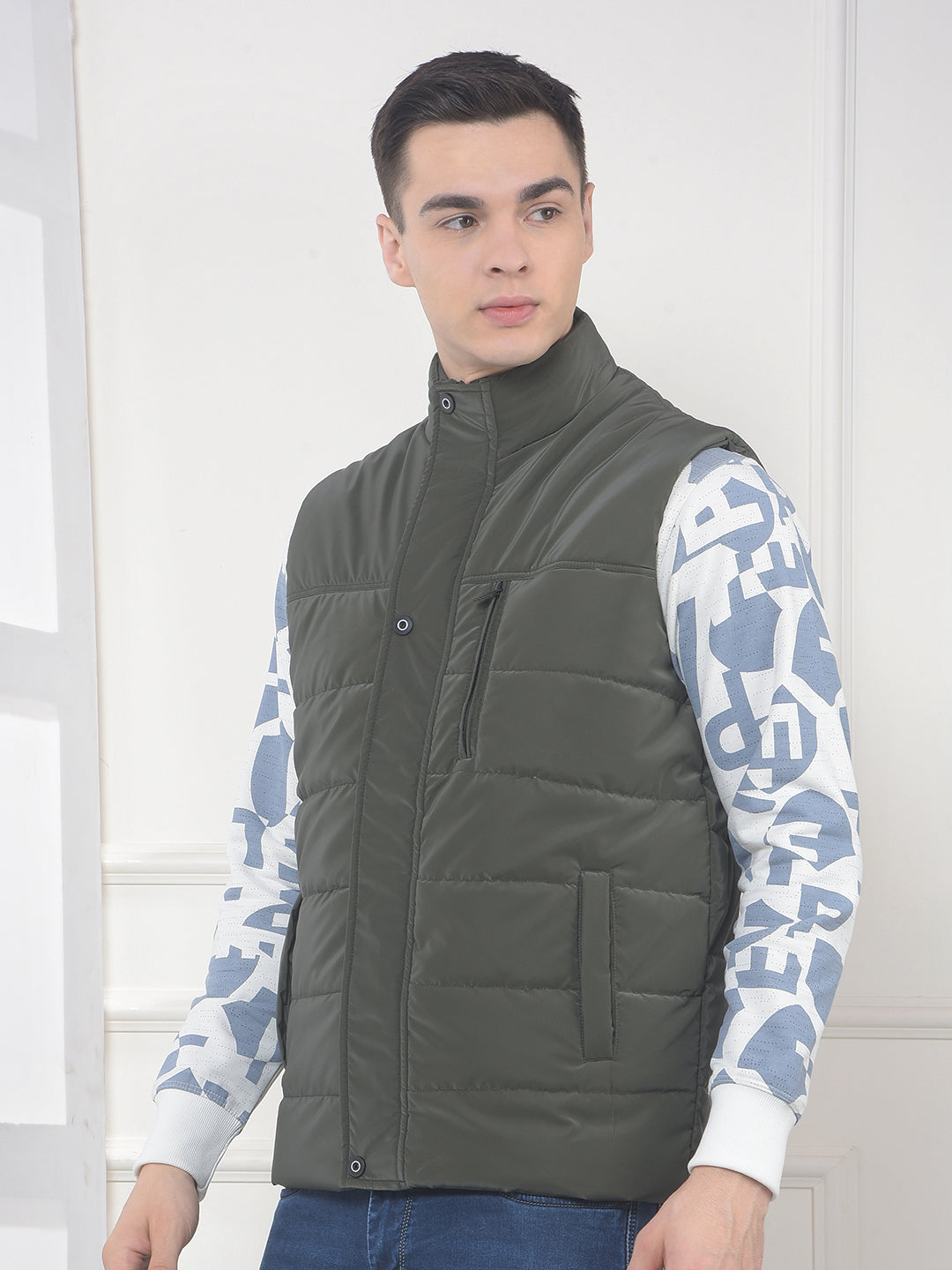 COBB SOLID OLIVE SLEEVELESS ZIPPER JACKET