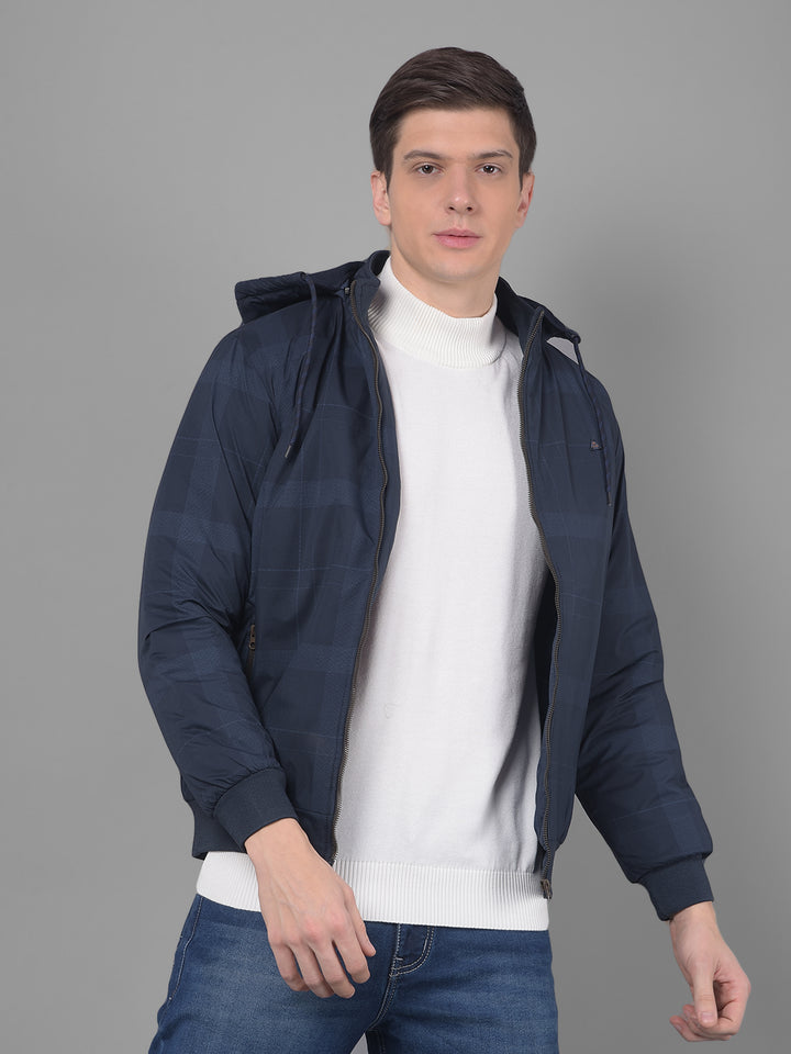 COBB NAVY CHECKED ROUND NECK JACKET