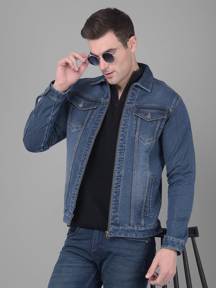 COBB BLUE COLLAR NECK ZIP-UP DENIM JACKET