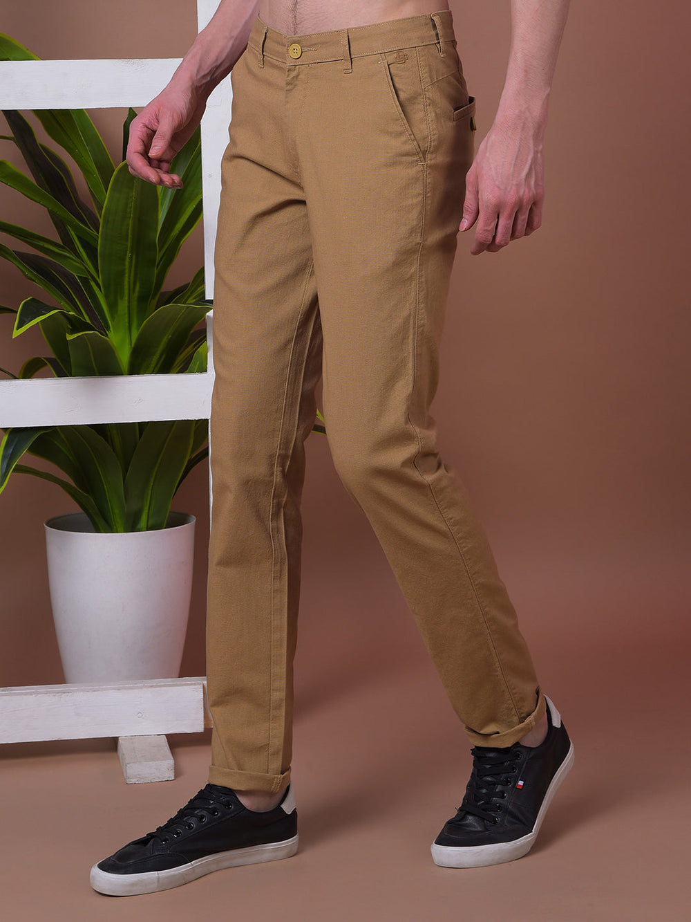 cobb khaki linen ultra-fit casual trouser
