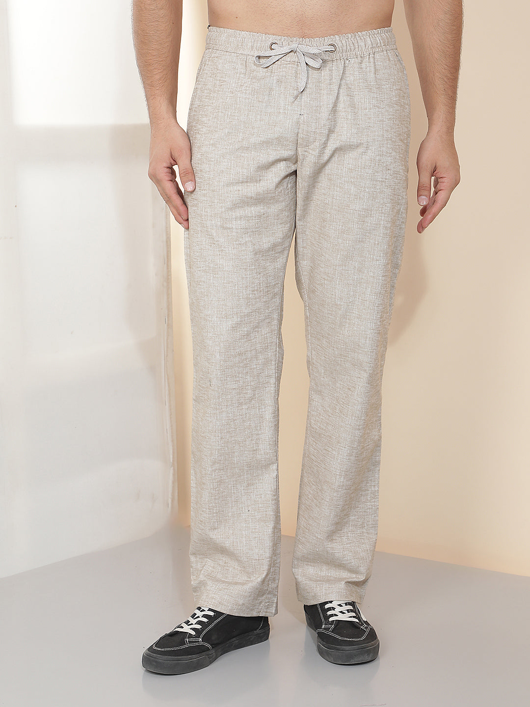 cobb beige solid regular-fit summer lower