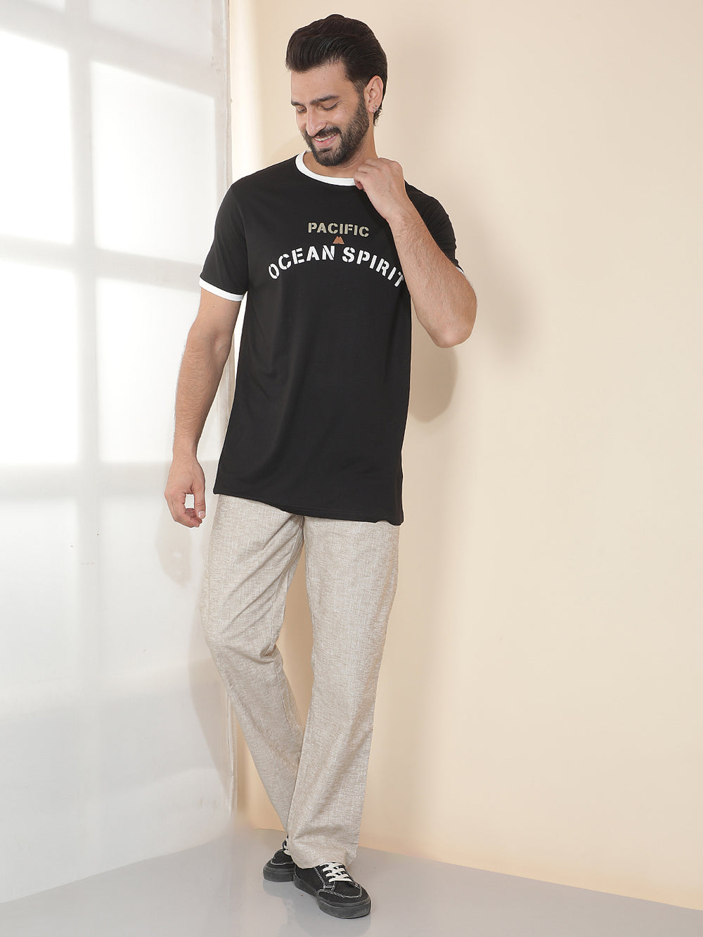 cobb beige solid regular-fit summer lower