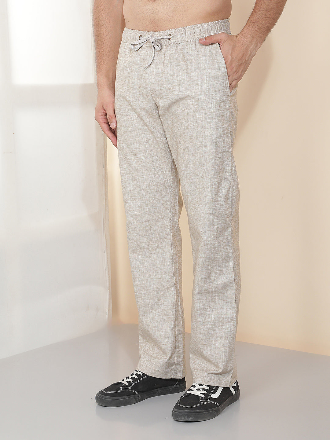 cobb beige solid regular-fit summer lower