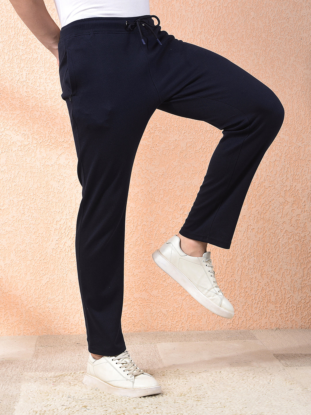 COBB NAVY BLUE SELF-DESIGN WINTER LOWER