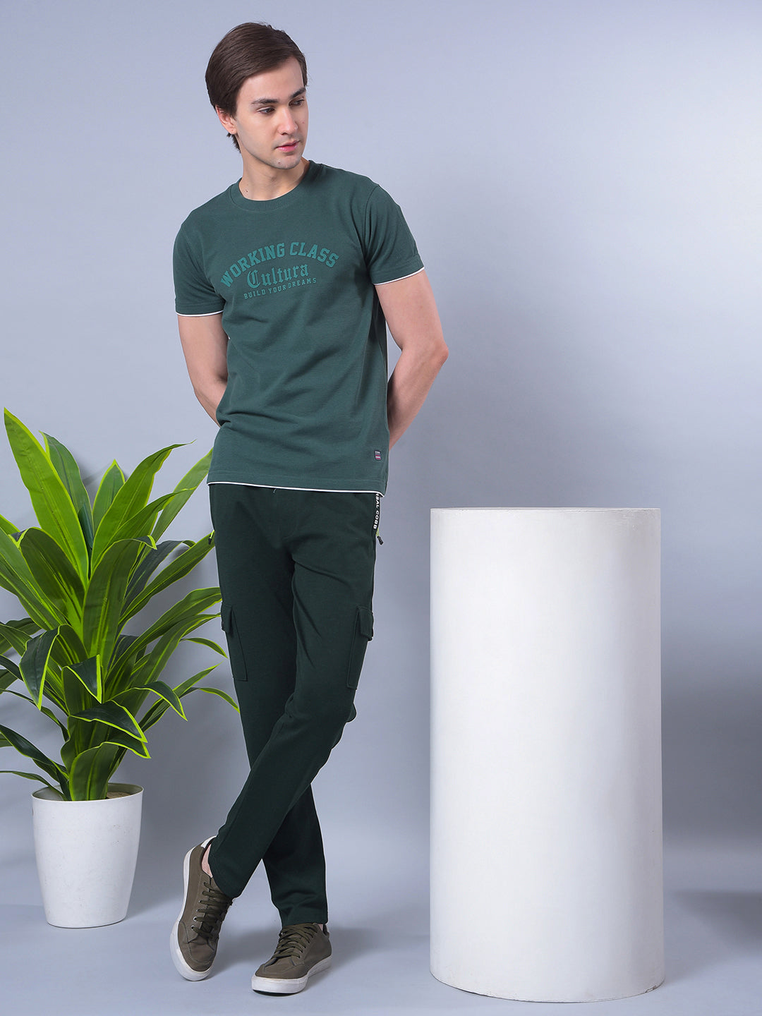 COBB BOTTLE GREEN PRINTED FIVE-POCKET CARGO SUMMER LOWER