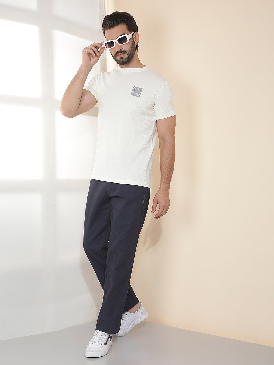 cobb navy blue solid regular-fit summer lower