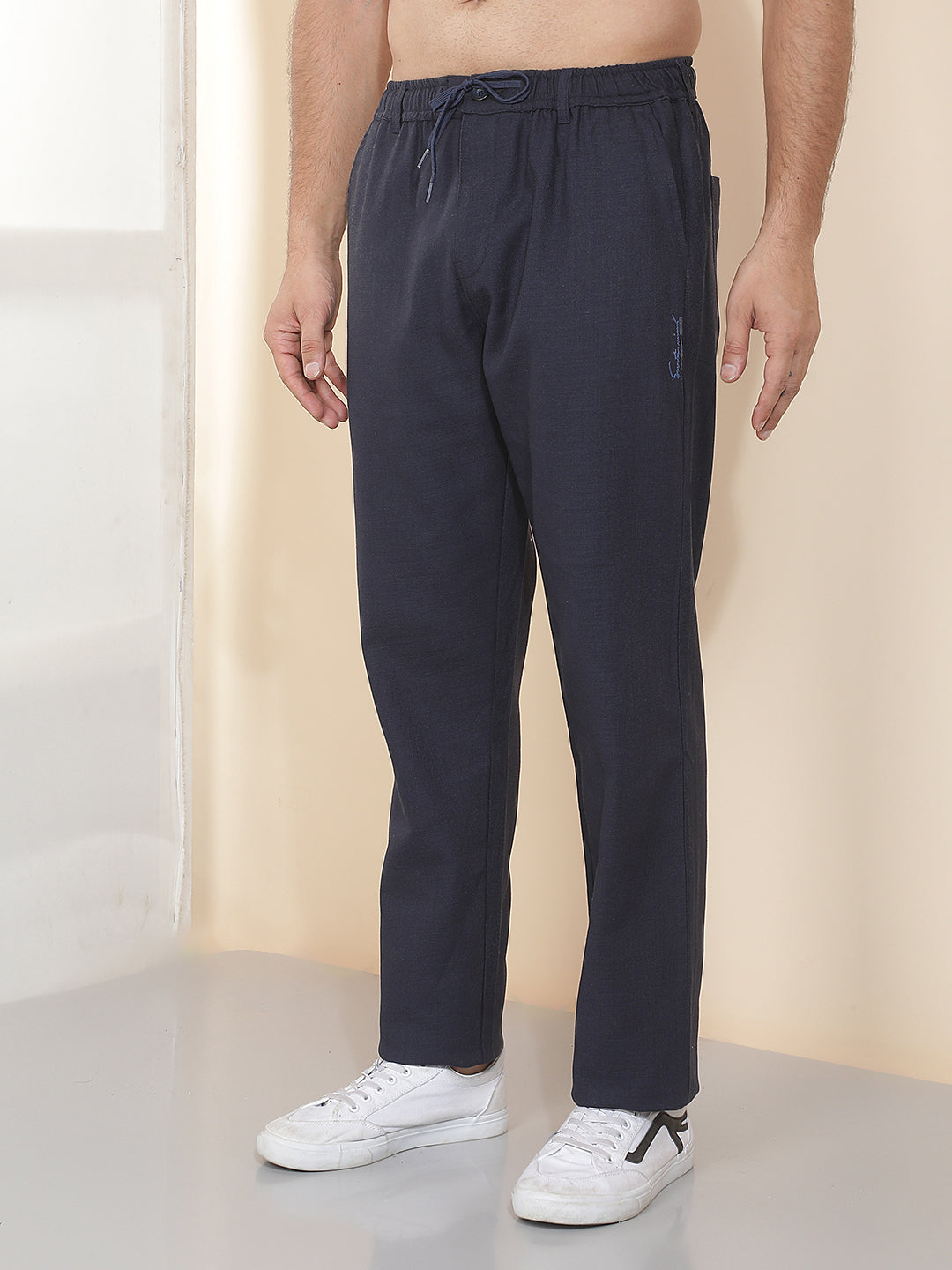 cobb navy blue solid regular-fit summer lower