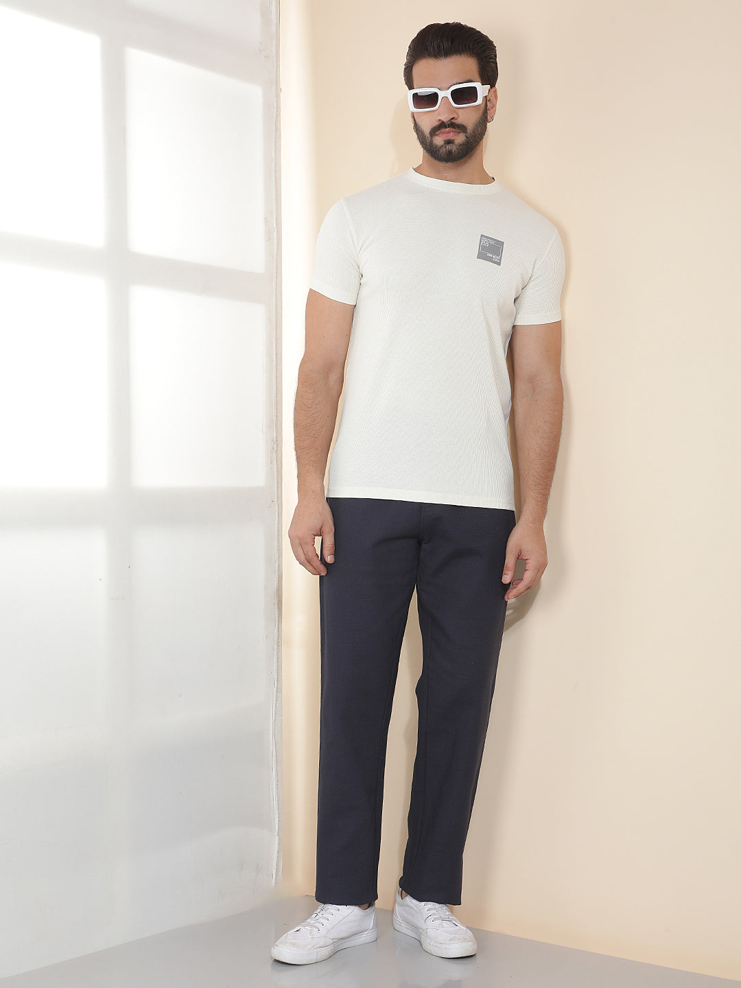 COBB NAVY BLUE SOLID REGULAR-FIT SUMMER LOWER