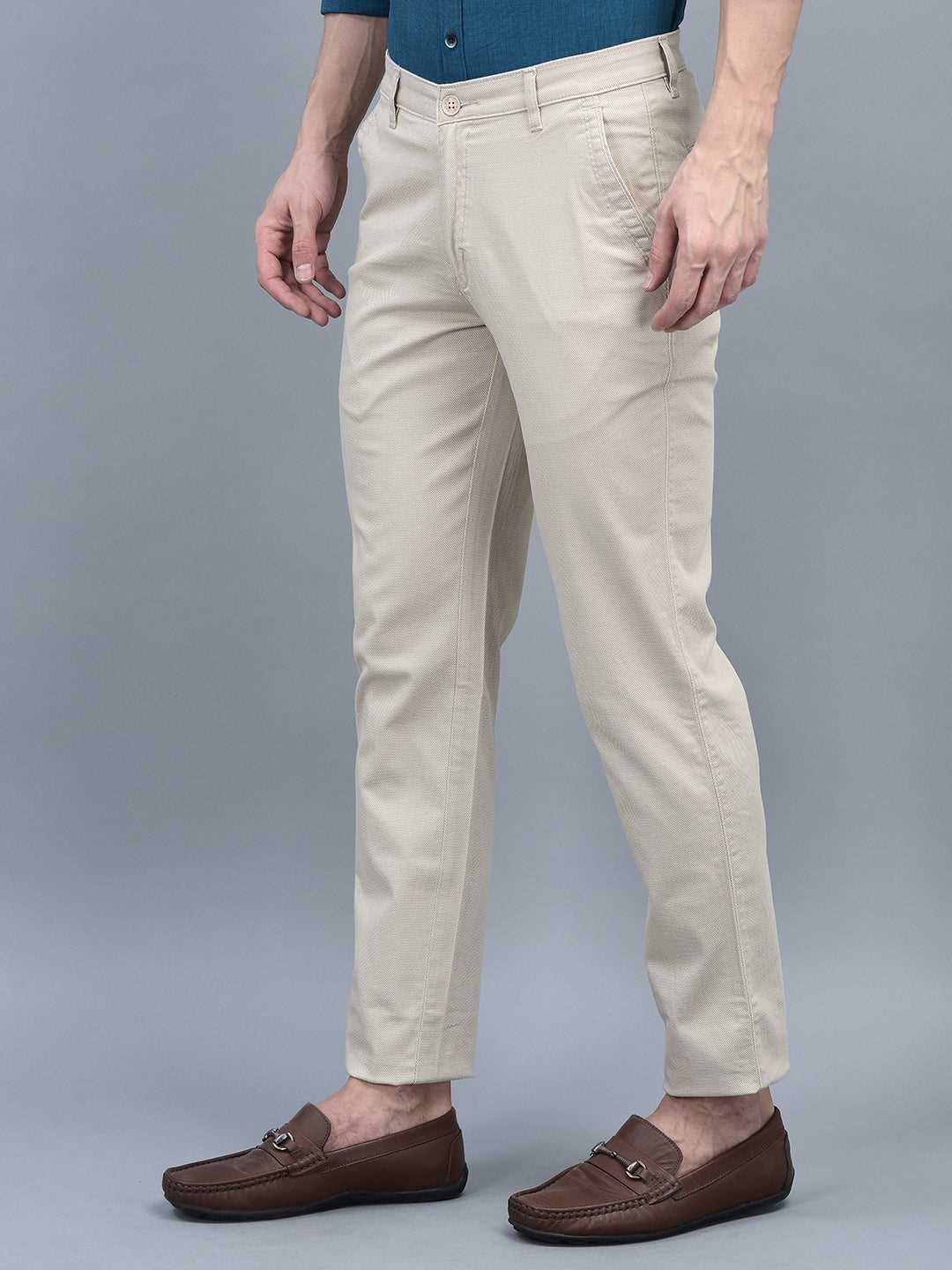 Buy online Men Beige Terry Rayon Flat Front Trousers Formal Trouser from  Bottom Wear for Men by Ad By Arvind for ₹1669 at 33% off | 2024 Limeroad.com