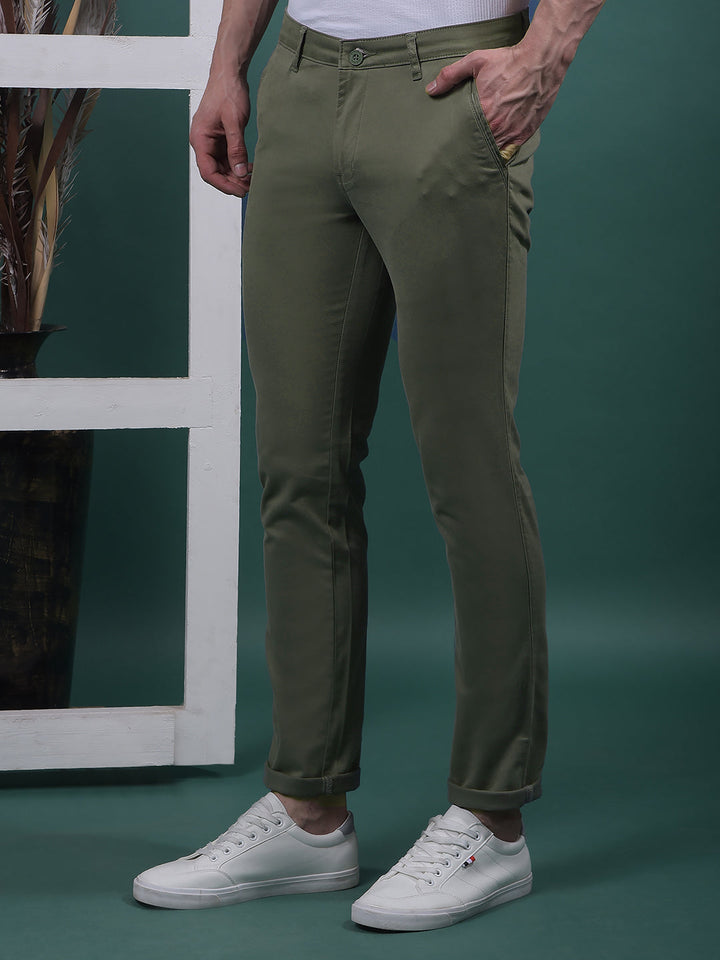cobb solid green ultra-fit casual trouser