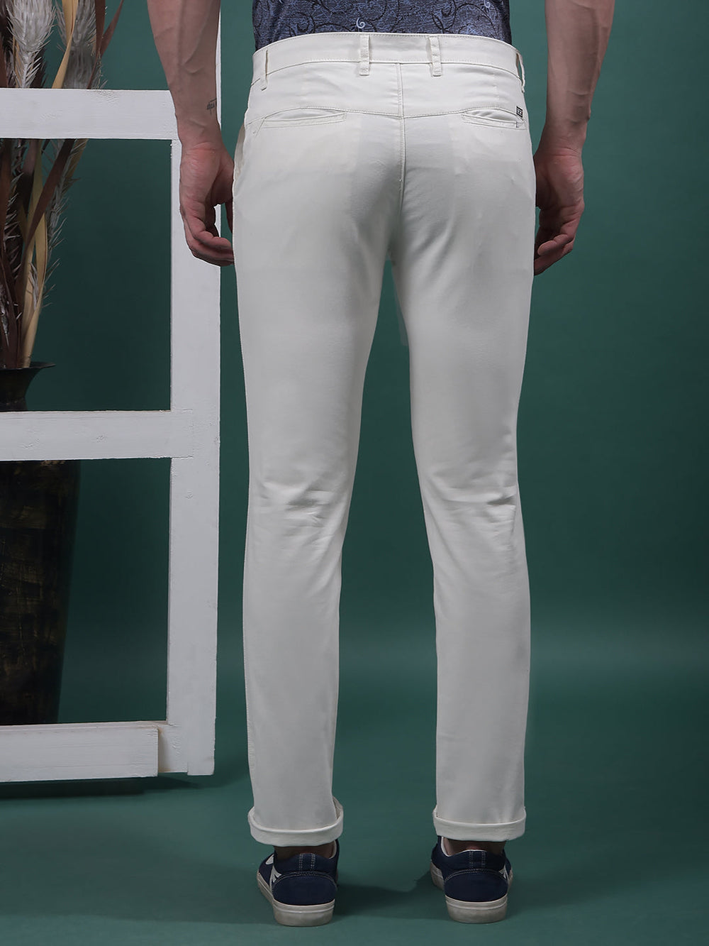 cobb solid off white ultra-fit casual trouser