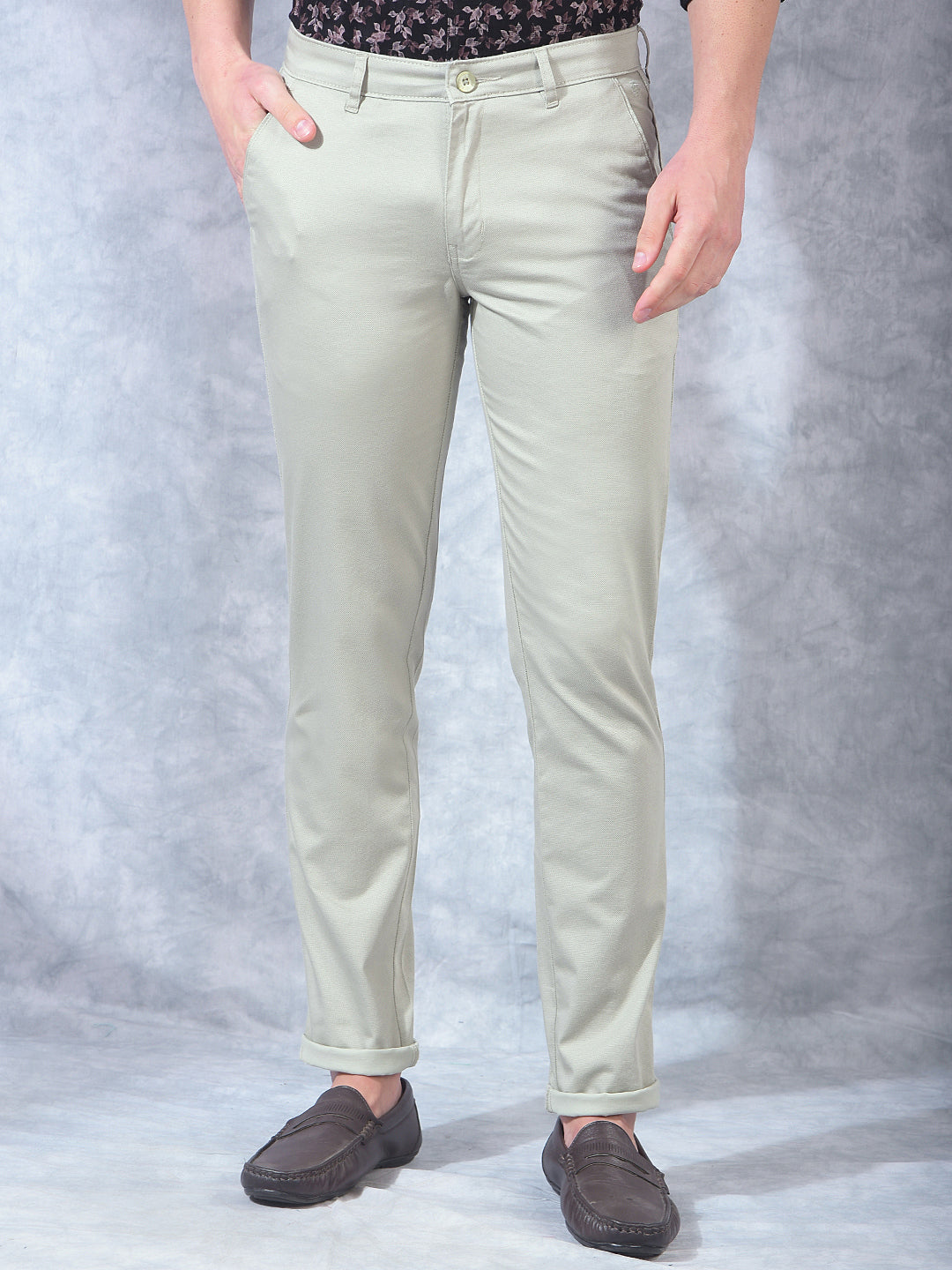 cobb pista green narrow-fit casual trouser