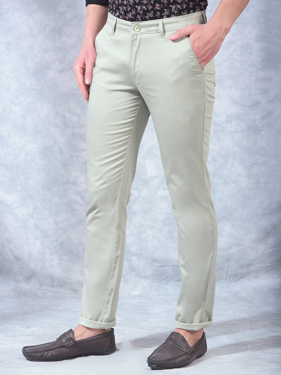 cobb pista green narrow-fit casual trouser