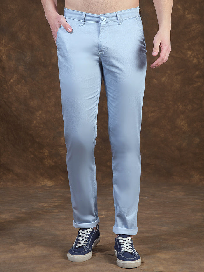 cobb sky blue narrow-fit casual trouser