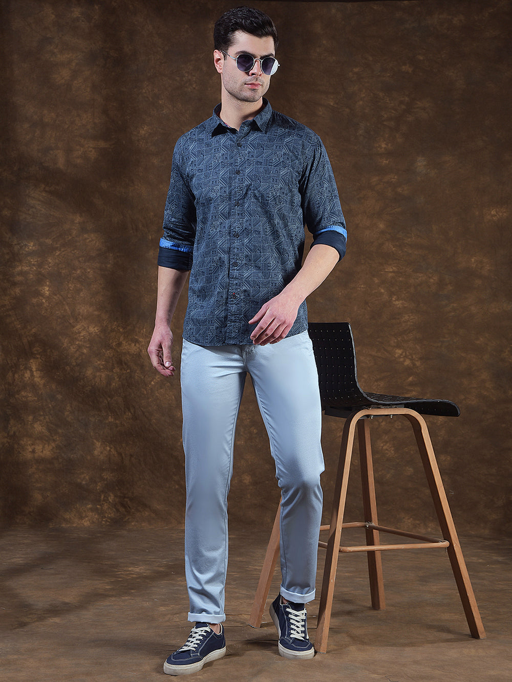 cobb sky blue narrow-fit casual trouser