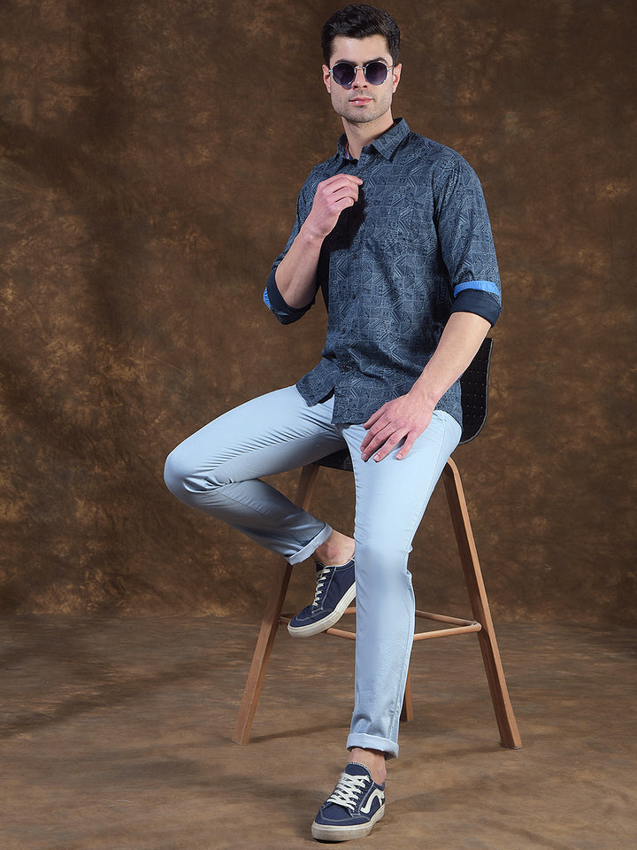 COBB SKY BLUE NARROW-FIT CASUAL TROUSER