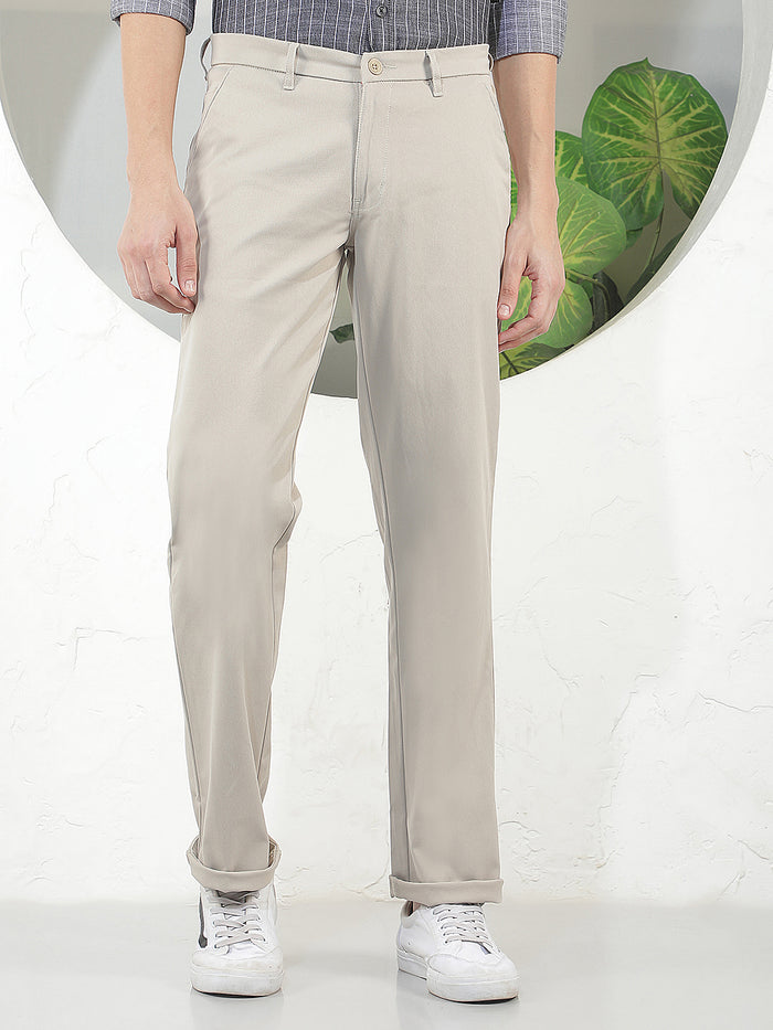 beige straight-fit casual trouser