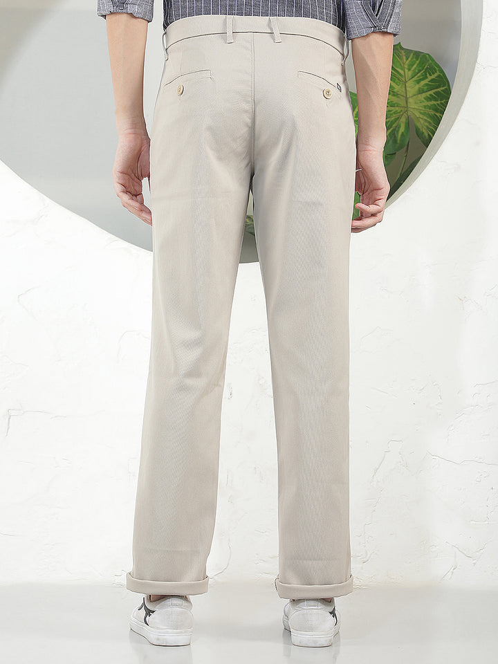 beige straight-fit casual trouser