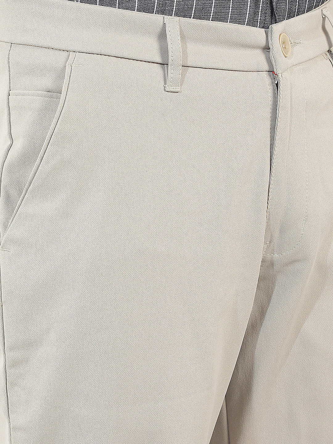 beige straight-fit casual trouser