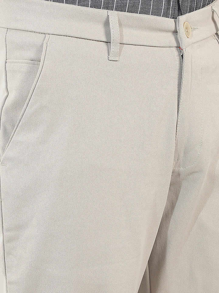 beige straight-fit casual trouser