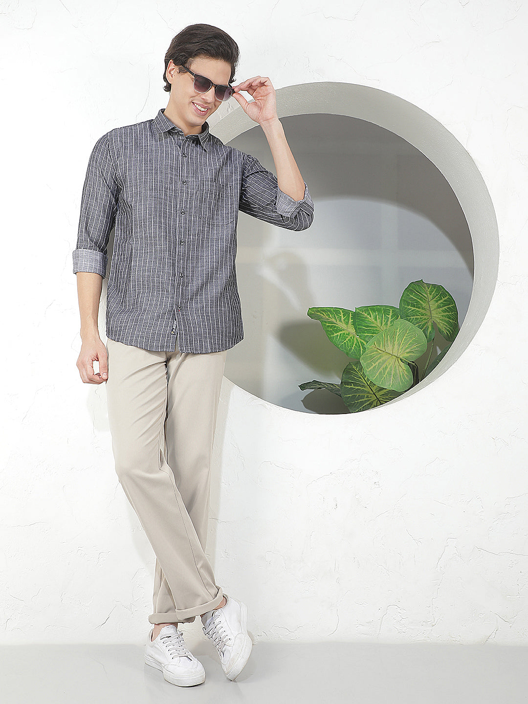 BEIGE STRAIGHT-FIT CASUAL TROUSER