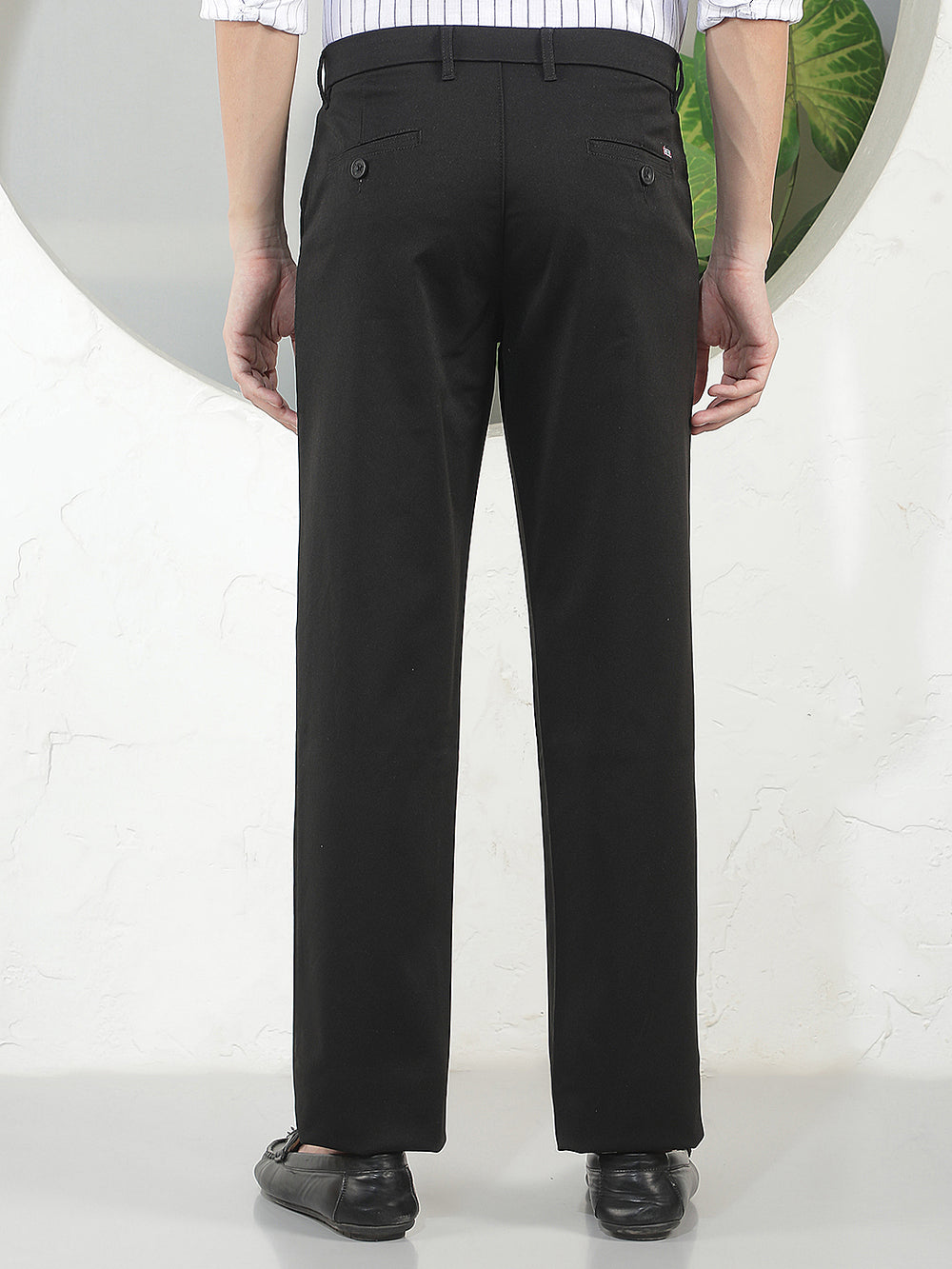 black straight-fit casual trouser