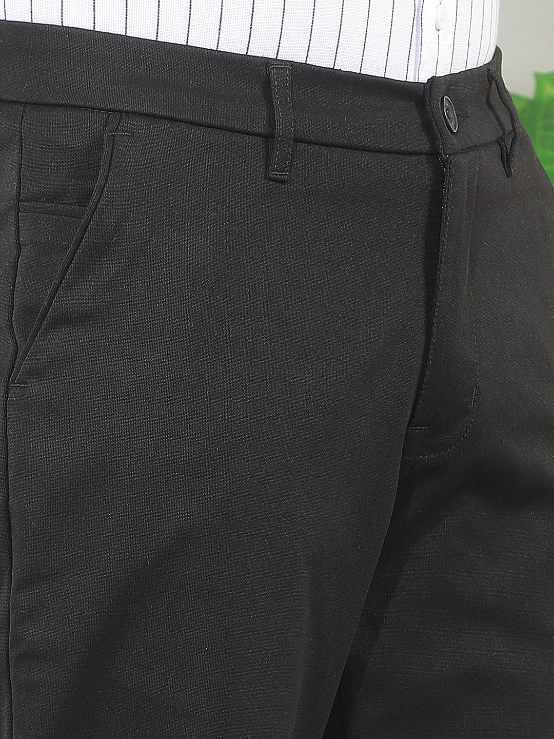 black straight-fit casual trouser