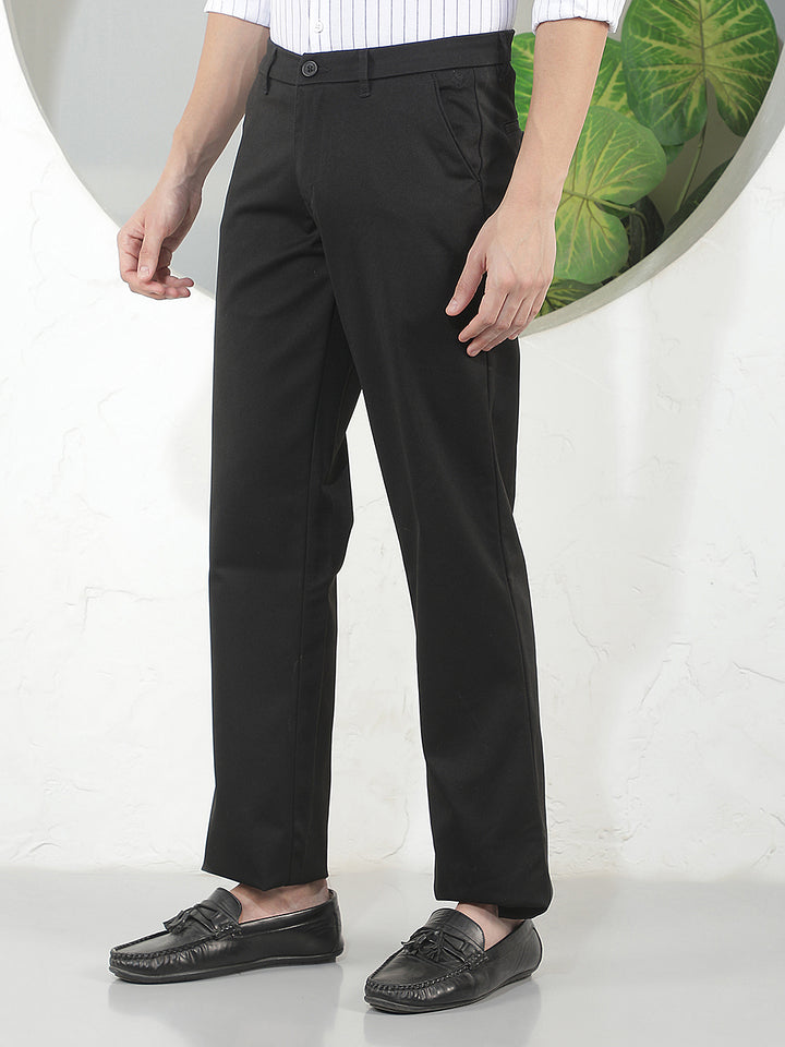 black straight-fit casual trouser
