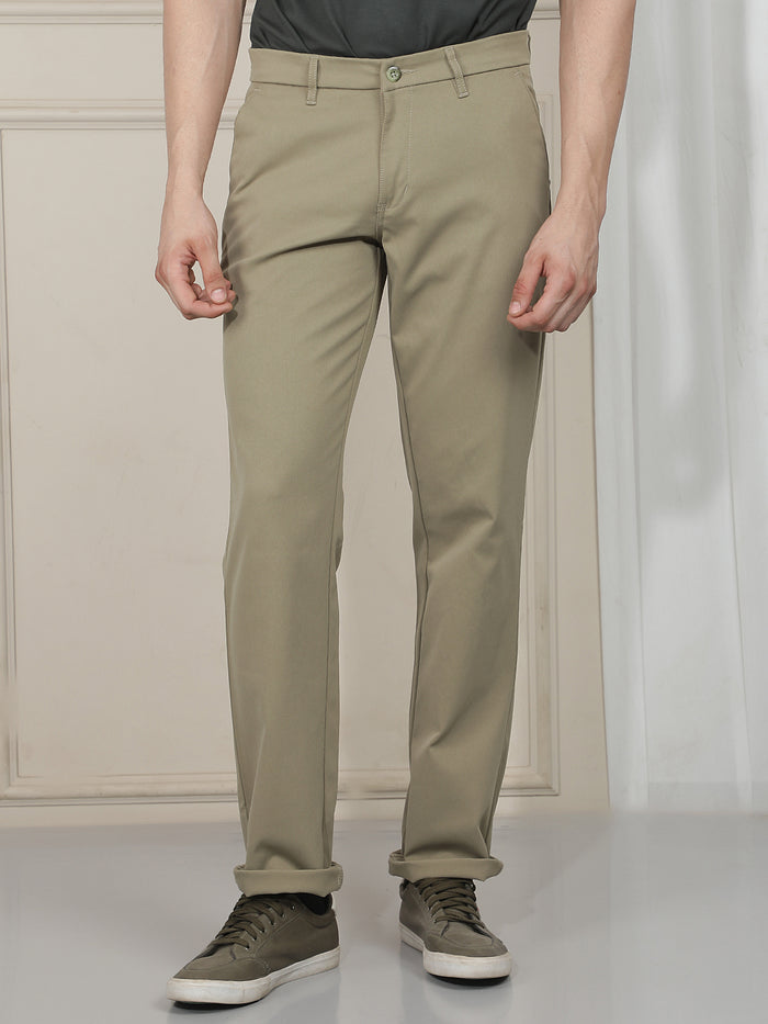 moss green straight-fit casual trouser