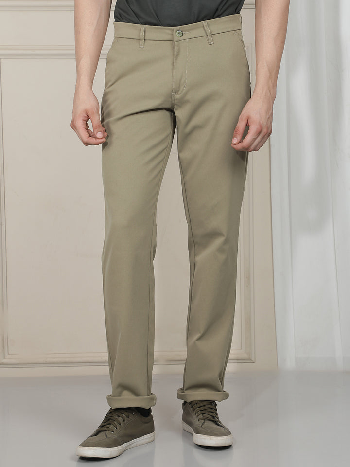 moss green straight-fit casual trouser
