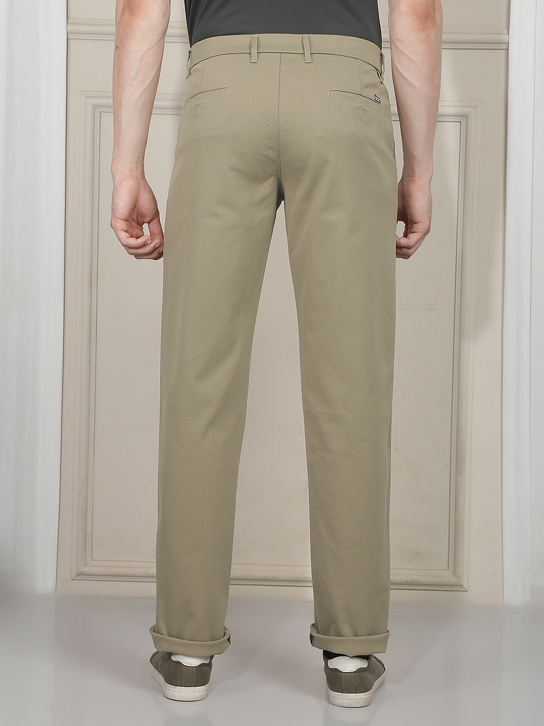 moss green straight-fit casual trouser