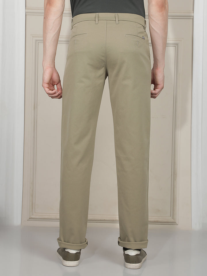 moss green straight-fit casual trouser