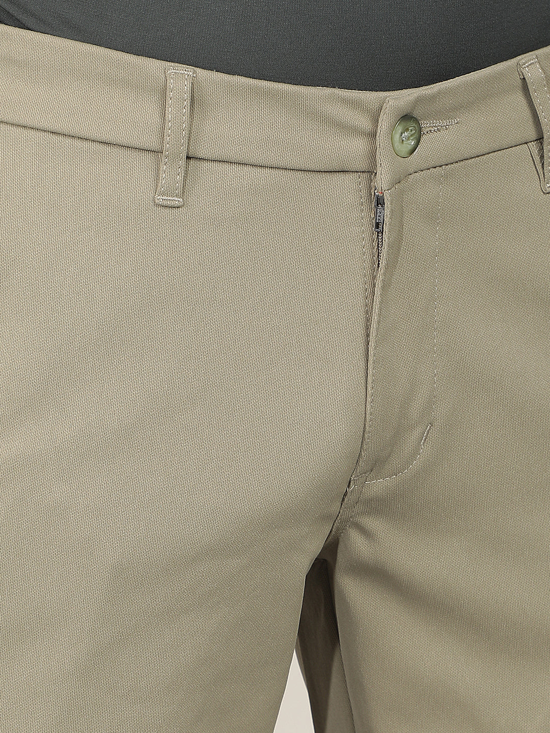 moss green straight-fit casual trouser