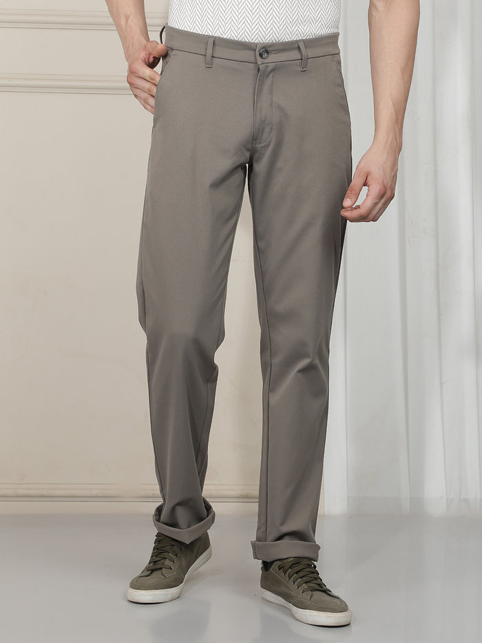 olive grey straight-fit casual trouser