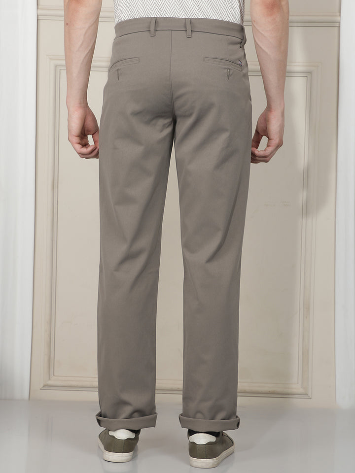 olive grey straight-fit casual trouser
