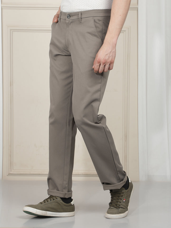 olive grey straight-fit casual trouser