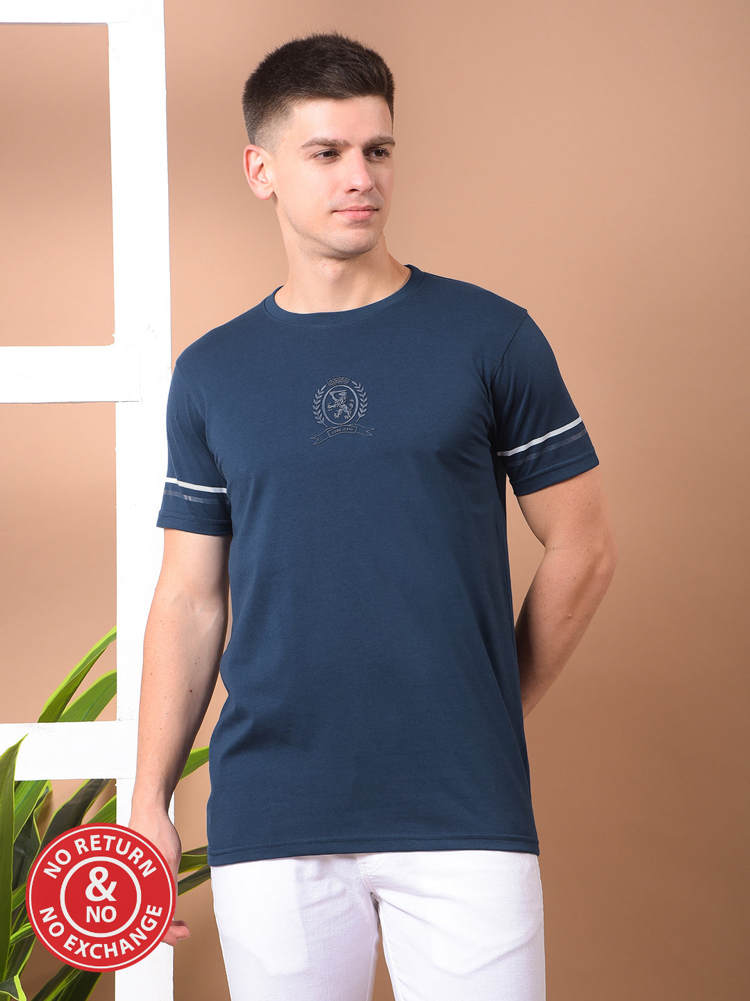 COBB NAVY BLUE PRINTED ROUND NECK T-SHIRT