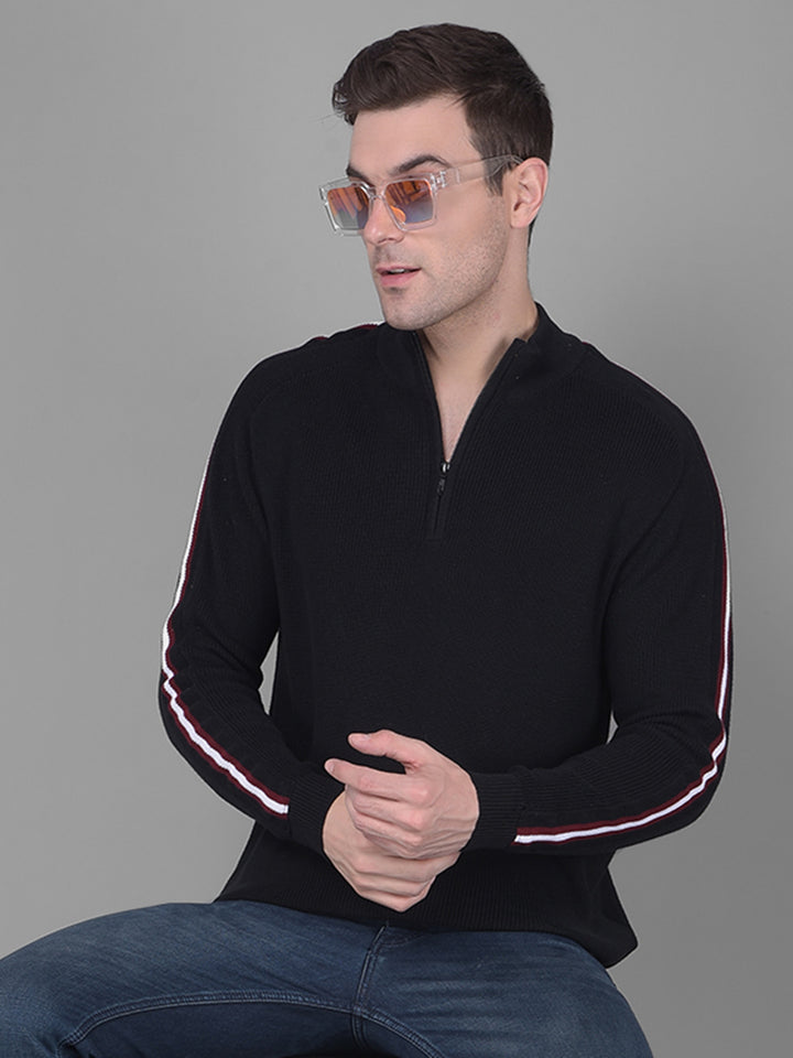 COBB SOLID BLACK HIGH NECK ZIPPER SWEATER