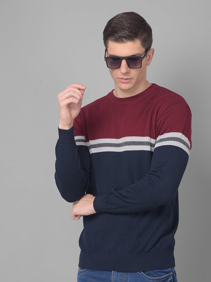 COBB RED BLUE STRIPED ROUND NECK SWEATER