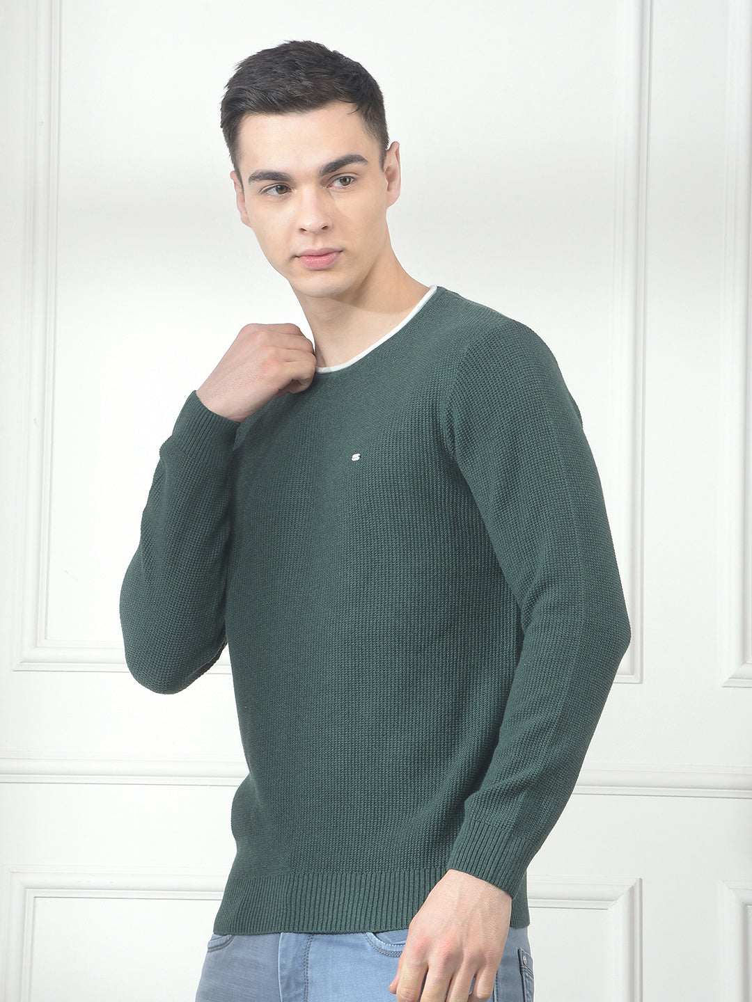 cobb green self-design round neck sweater