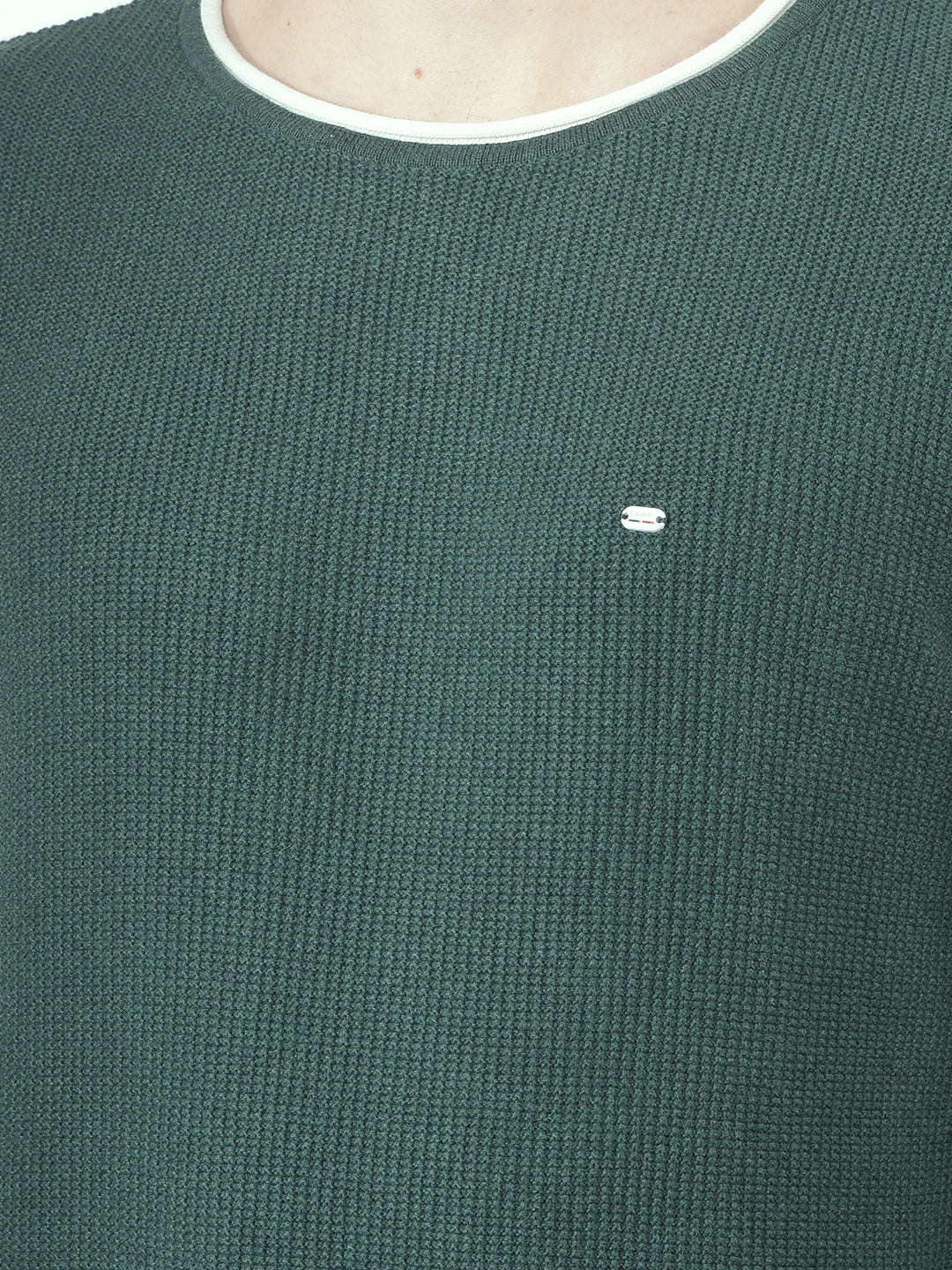 COBB GREEN SELF-DESIGN ROUND NECK SWEATER