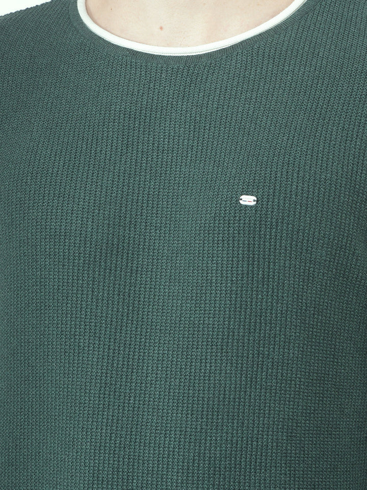 COBB GREEN SELF-DESIGN ROUND NECK SWEATER