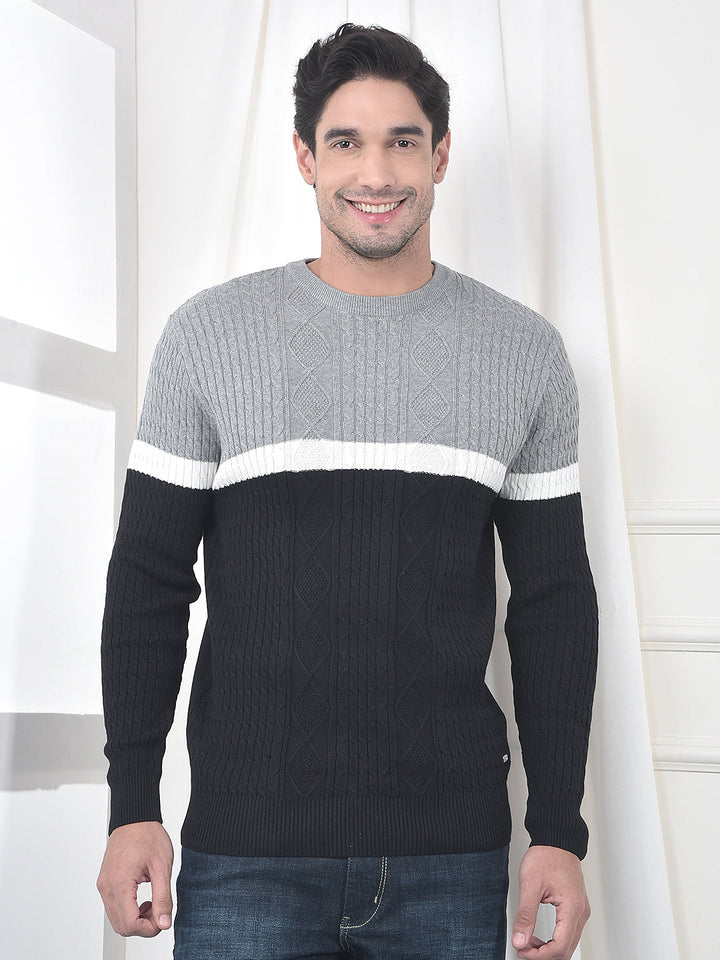 cobb grey black color-block round neck sweater