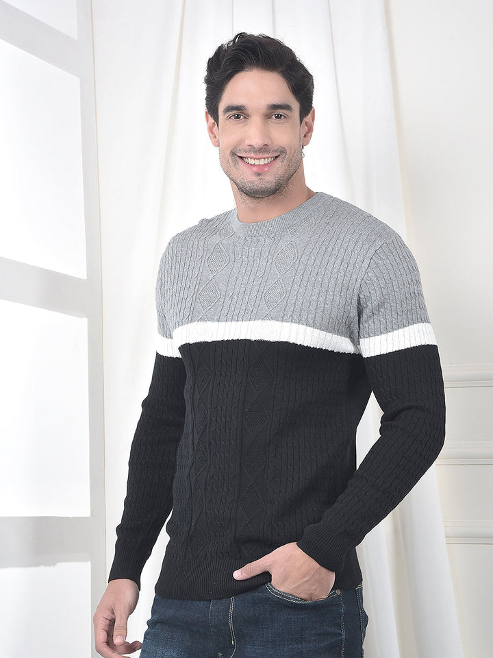 cobb grey black color-block round neck sweater